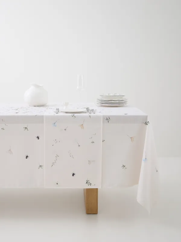 Table runner, 40x160 cm, polyester, milky, Spring flowers, Flowery, image-2