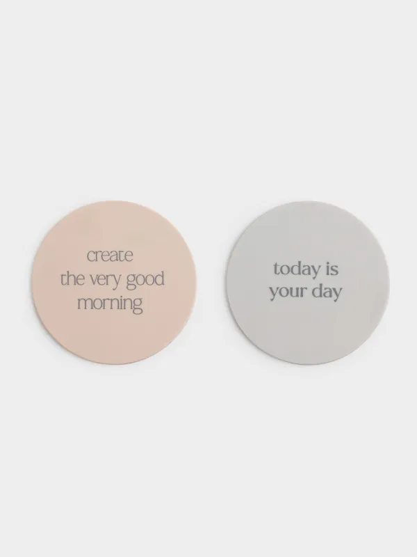 Coaster, 10 cm, 2 pcs, silicone, round, beige, DESIGN, Scroll, image-0