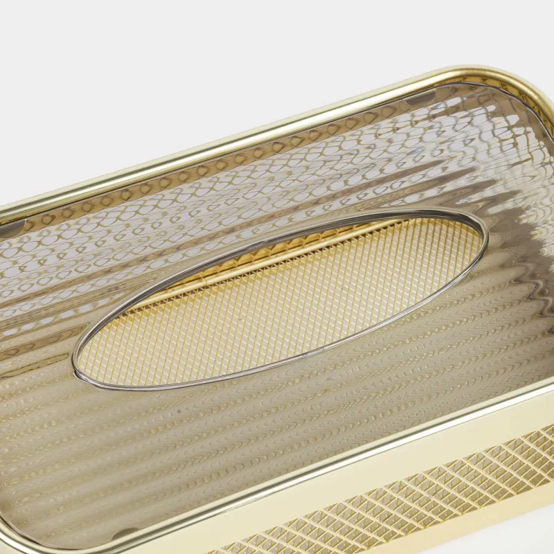 Paper napkin box, 25x14 cm, metal / plastic, gold, Mesh, Twist gold, image-2