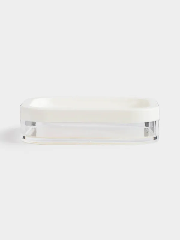 Soap dish, 12x9 cm, plastic / acrylic, rectangular, milky, Eleos, image-0