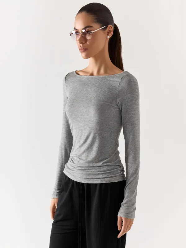 Women's longsleeve, homewear, size L, viscose, grey, Cristy, image-3