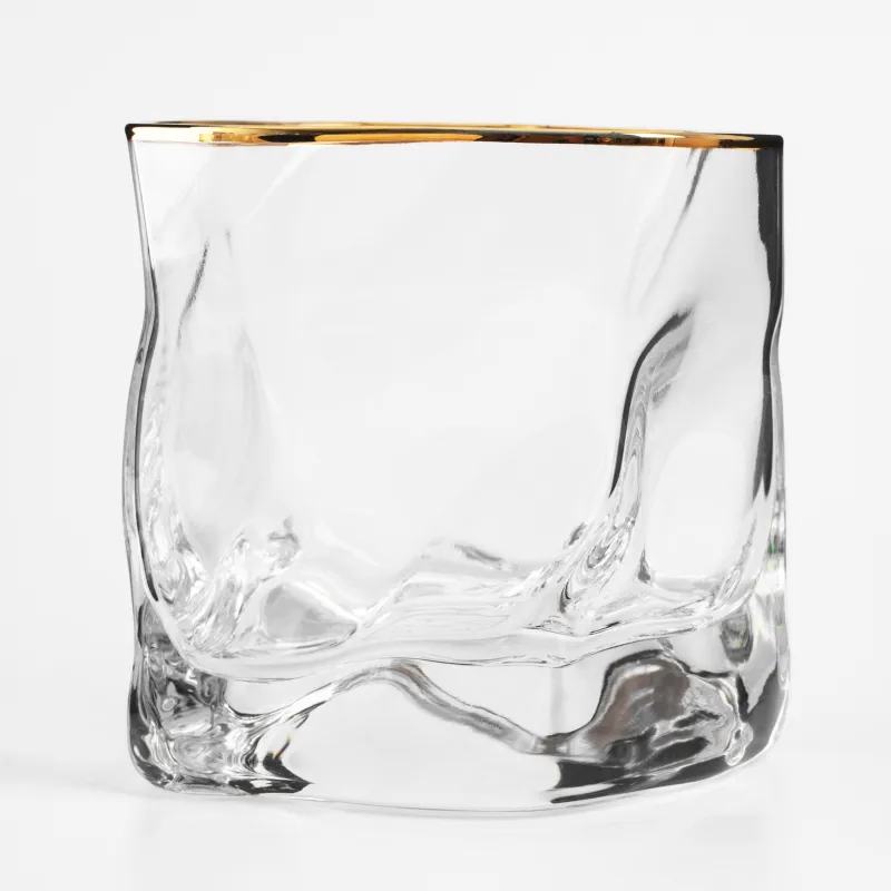 Drinking glass, 8 cm, 245 ml, 2 pcs, glass, with golden edging, Slalom gold, image-3