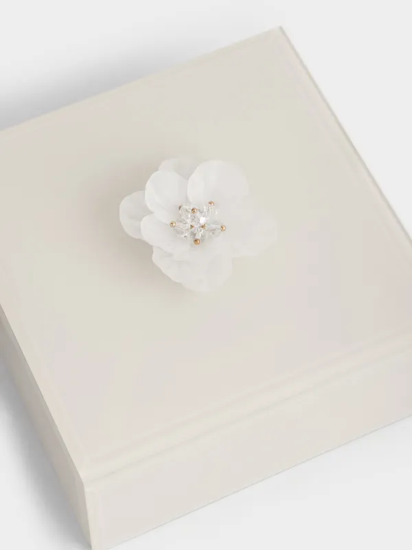 Jewelry box, 12x6 cm, glass, mirror, beige, Flower, Glossy color, image-1