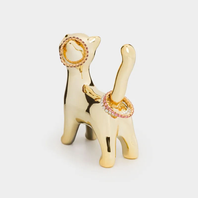 Jewelry holder, 9 cm, porcelain P, golden, cat, Cat, image-4