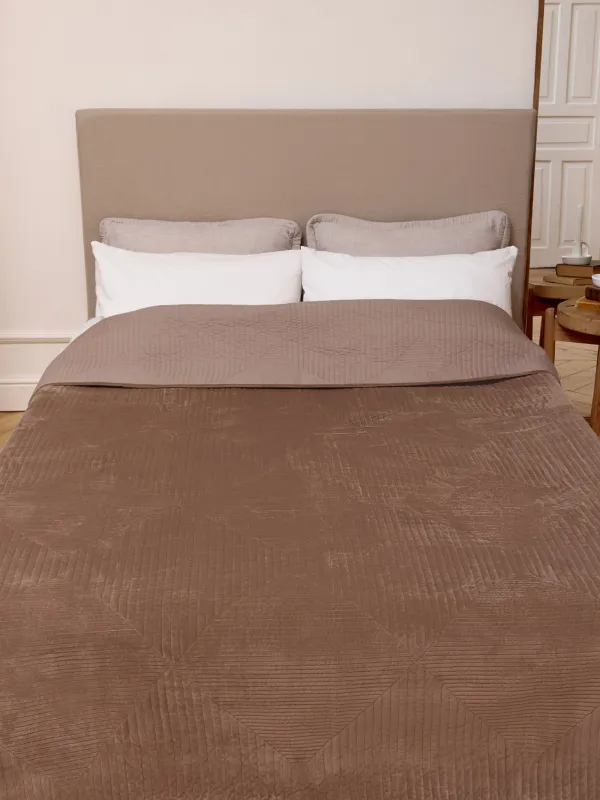 Bedspread, 220x240 cm, quilted, velvet/microfiber, brown, Rhombuses, Stitch velvet, image-4