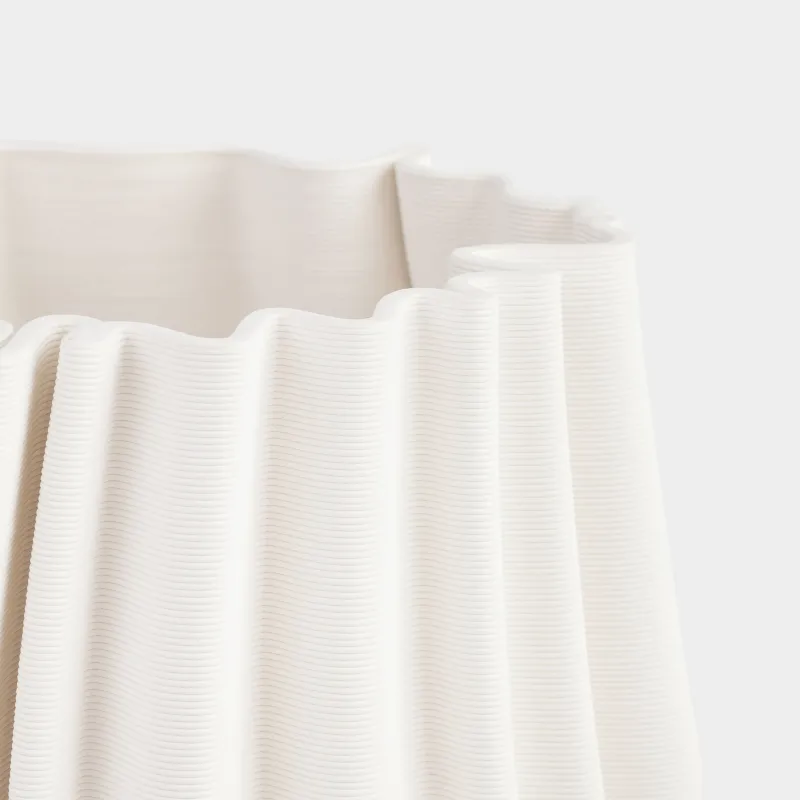 Flower vase, 26 cm, ceramic, milky, Textured lines, Crumple, image-1