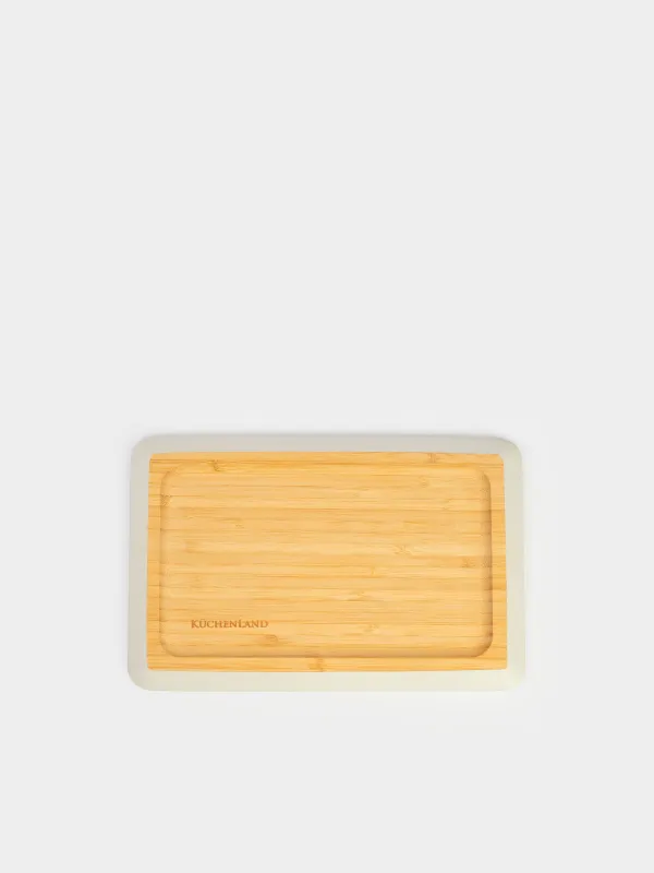 Dish, 24x16 cm, bamboo, rectangular, grey edging, Bamboo soft, image-0