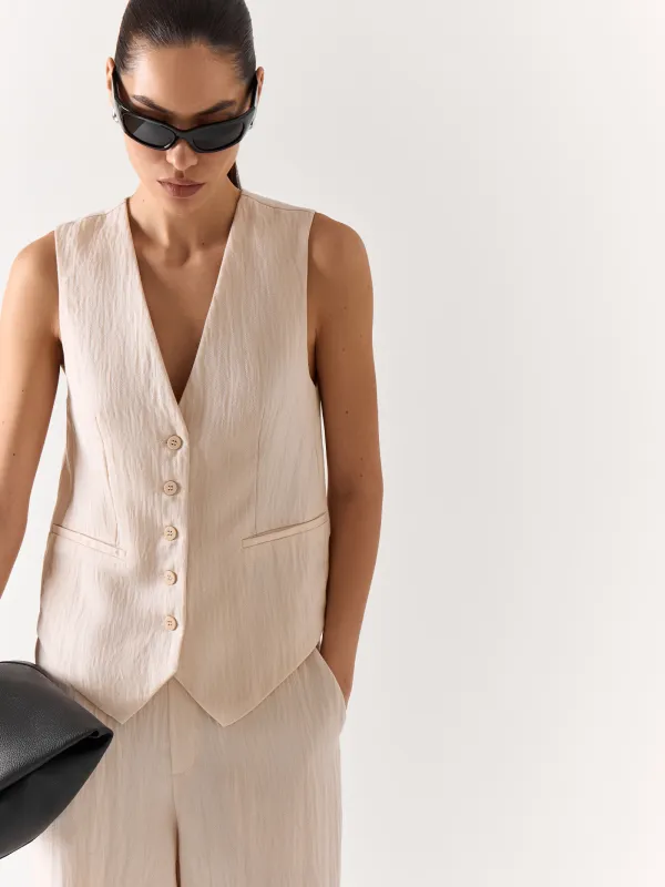 Women's vest, size S, with drawstrings, viscose / polyester, milky, Giselle, image-1