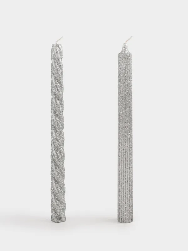 Candle, 25 cm, 2 pcs, thin, with glitter, pink, Spiral shape, image-0