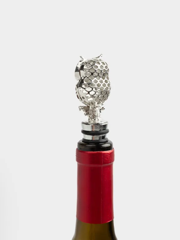 Beverage bottle stopper, 11 cm, metal/rhinestones, silver, Owl, Birds, image-4