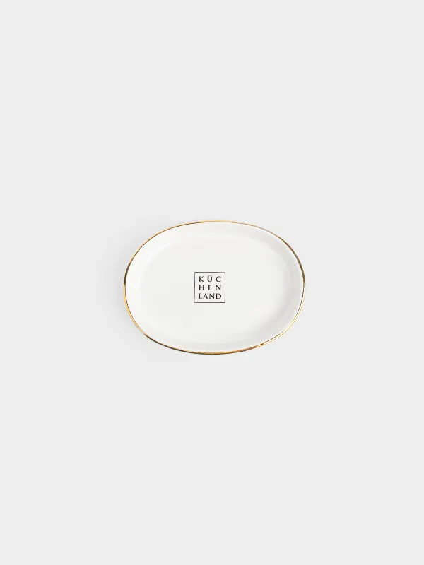 Soap dish, 11. 5x8. 5 cm, ceramic, oval, white-gold, Freya, image-2