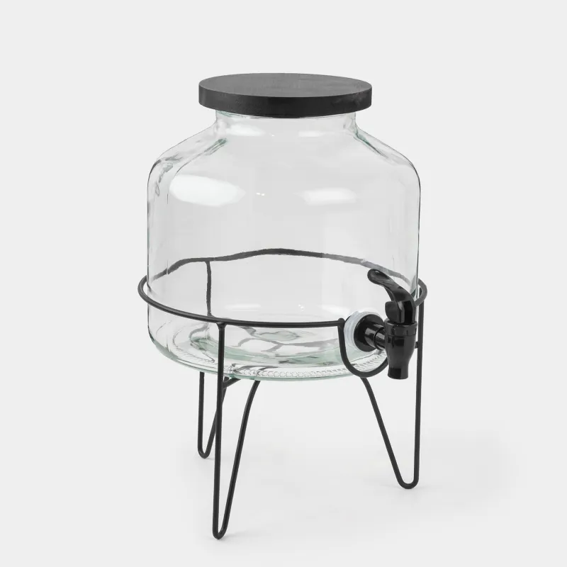 Beverage dispenser, 5,2 l, on stand, glass / metal, black, Loft