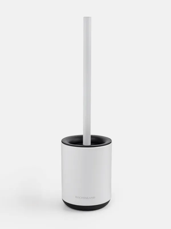 Toilet brush, 38 cm, with stand, rubber / metal, white and black, Vesta, image-0