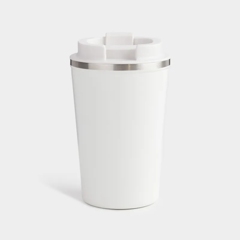 Thermo mug, 350 ml, steel / plastic, white, with inscription, Coffee time, image-2