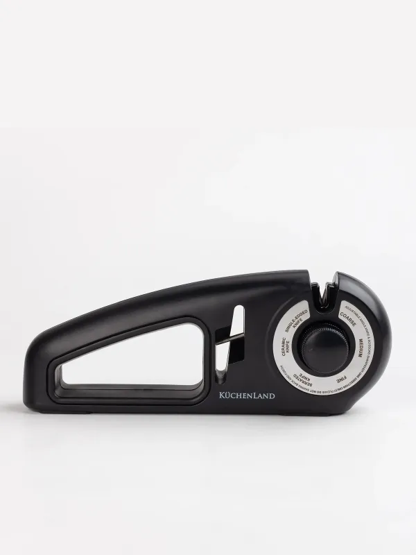 Knife and scissors sharpener, 24 cm, 3 stages/4 types of sharpening, plastic / ceramic, black, Liberica, image-0