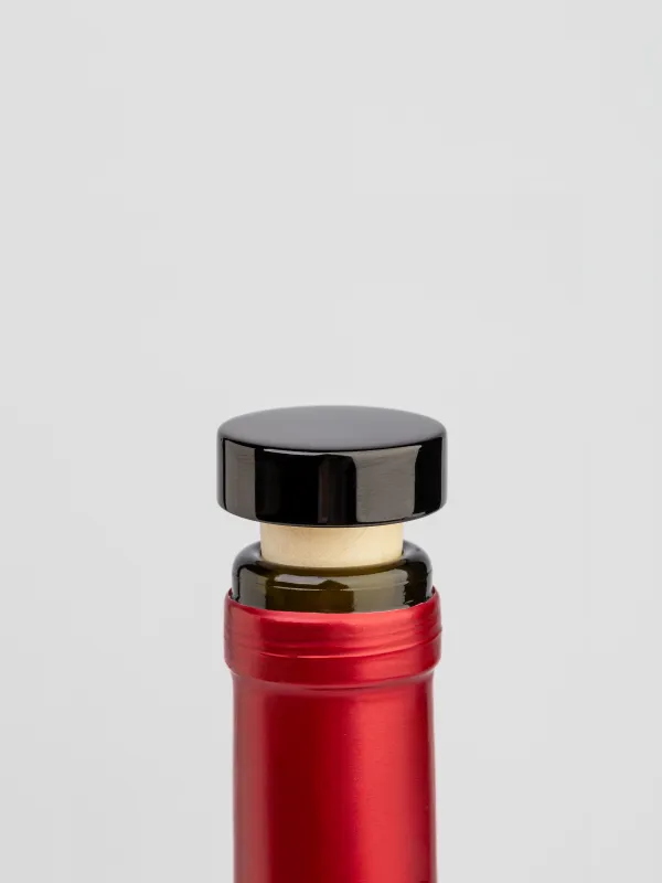 Wine bottle stopper, 3 cm, cork/metal, Black, Button, image-4