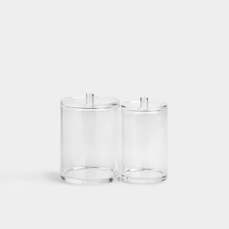 Container for cotton pads/sticks, 15x12 cm, 2 units, with lid, plastic, Basic