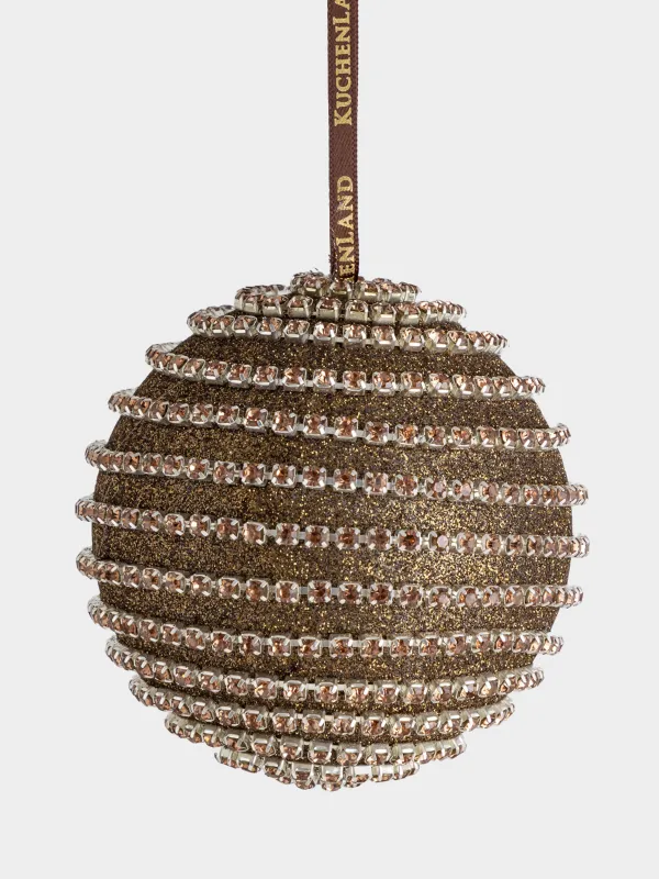 Christmas tree toy, 8 cm, plastic, bronze, Ball in rhinestones, Ball sparkle, image-0