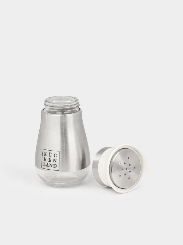 Salt and pepper set, 16 cm, on stand, steel / glass, black / beige, Classic, image-4