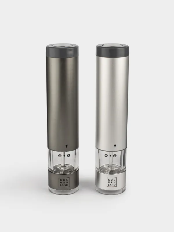 Spice mill, 22 cm, 2 pcs, electric, metal / plastic, LED B, Grey, Piquant, image-1