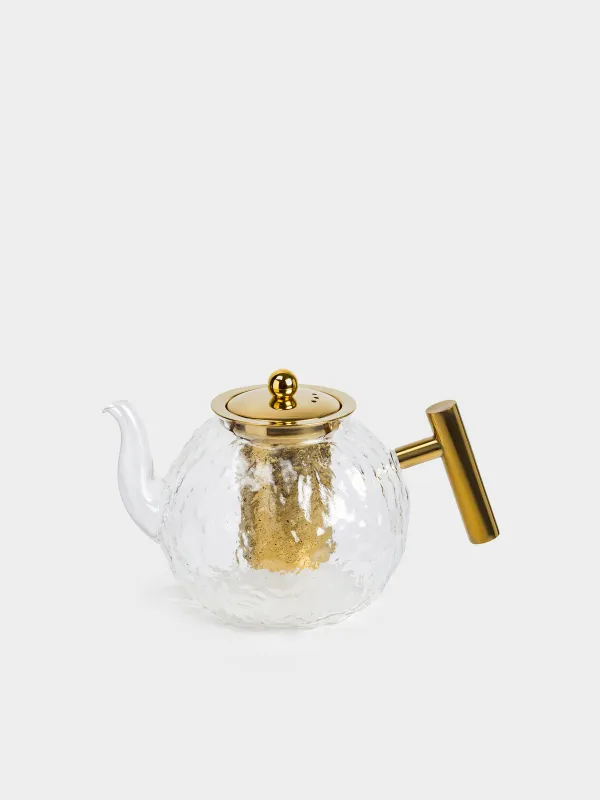 Teapot, 1,4 l, glass B/steel glass, golden, Glacial gold, image-0