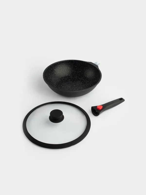 Wok, 28 cm, with lid, removable handle, coated, aluminum, Solution Red 2, image-3