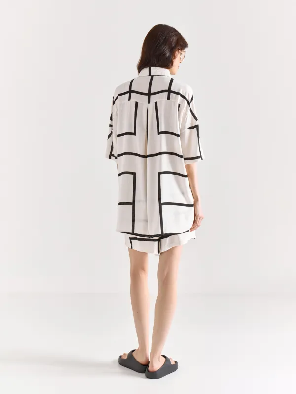 Women's shirt, size S, with short sleeves, viscose, black and white, Lines, Nataly, image-3