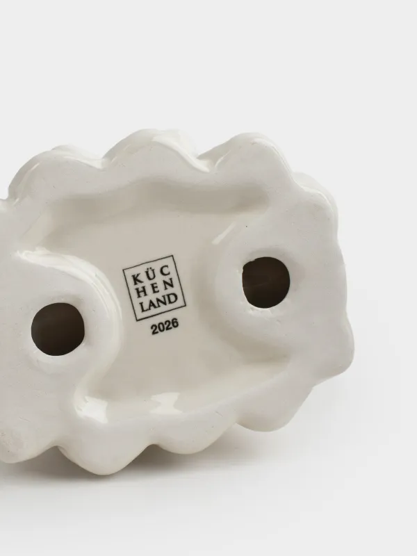 Napkin holder, 8 cm, ceramic / beads, milky, Spruce with bow, Pearl Antarctica, image-4