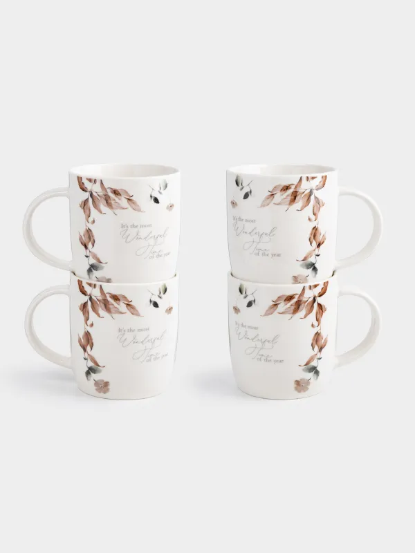 Mug, 360 ml, 4 pcs, porcelain N, Autumn flowers, Refined floral, image-0