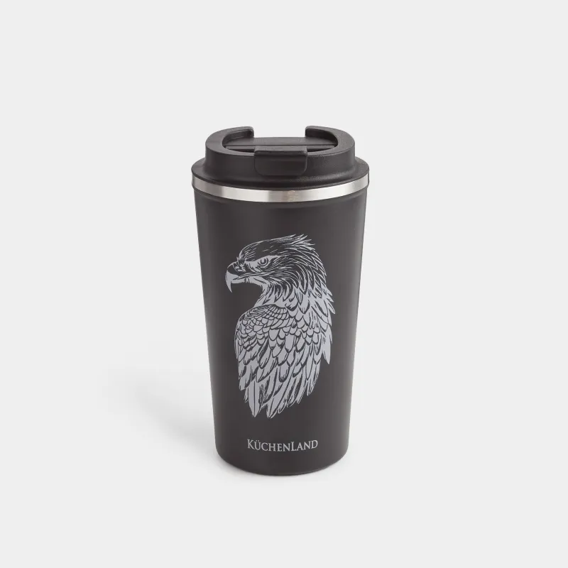 Thermo mug, 450 ml, steel / plastic, black, Eagle, Coffee time