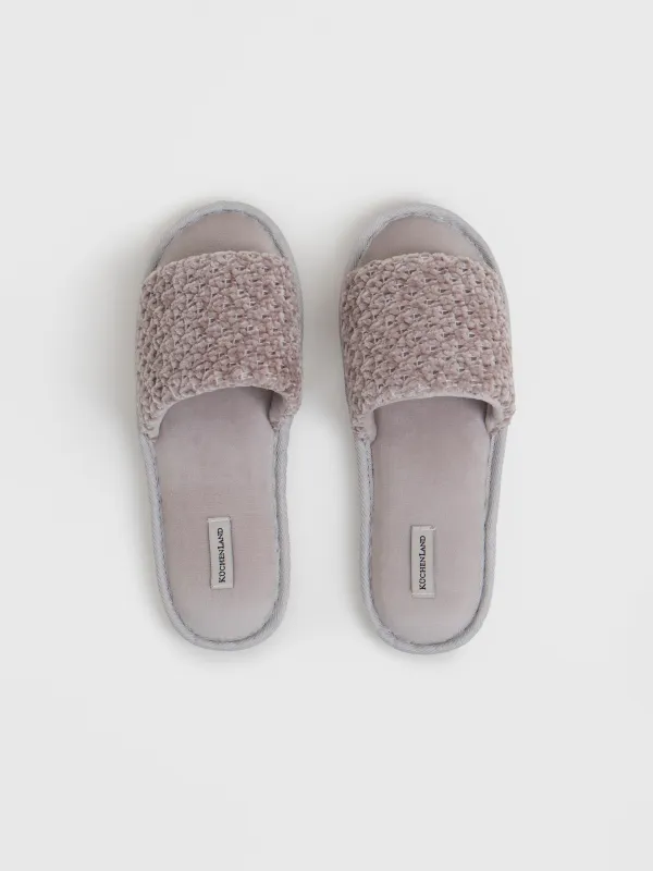 Women's slippers, homewear, size 36-37, chenille/velvet, sand, Chenille, image-1