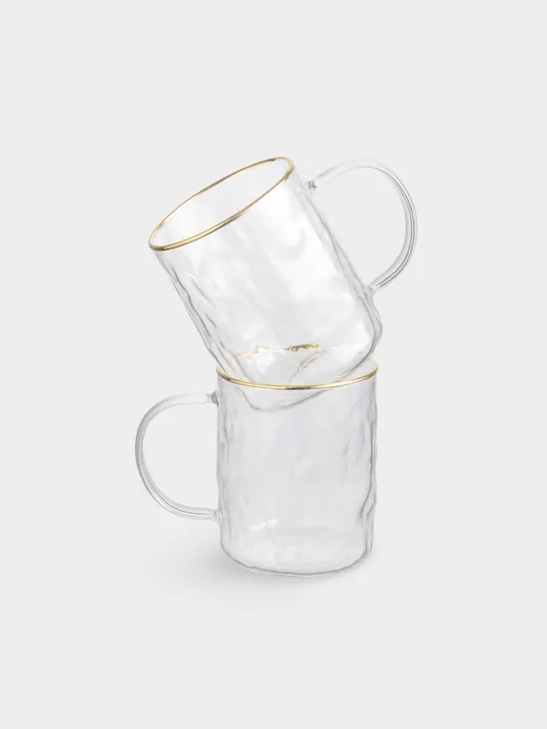 Mug, 400 ml, 2 pcs, glass, with golden edging, Ripply gold, image-0