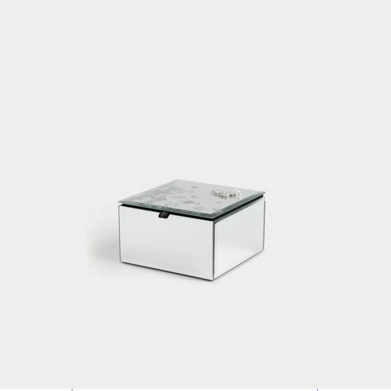 Jewelry box, 12x7 cm, glass / metal, Mirror, Butterfly, Glossy