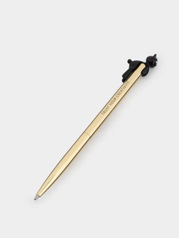 Ballpoint pen, 14 cm, with a figure, metal, gold, Black cat, Draw figure, image-2