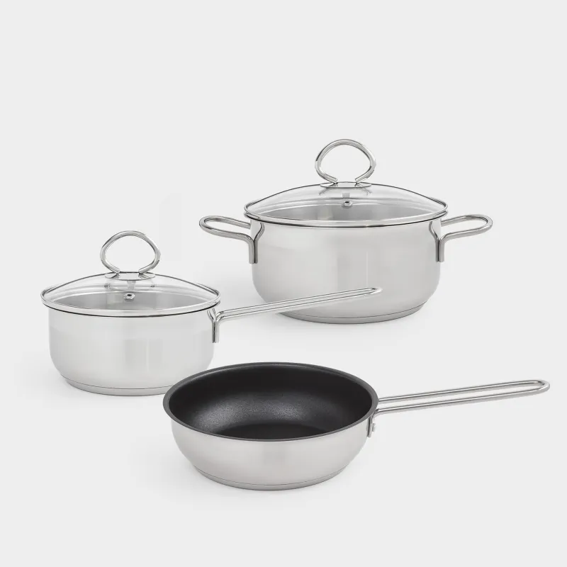 Set of dishes, 3 items, steel / glass, Egoist lite