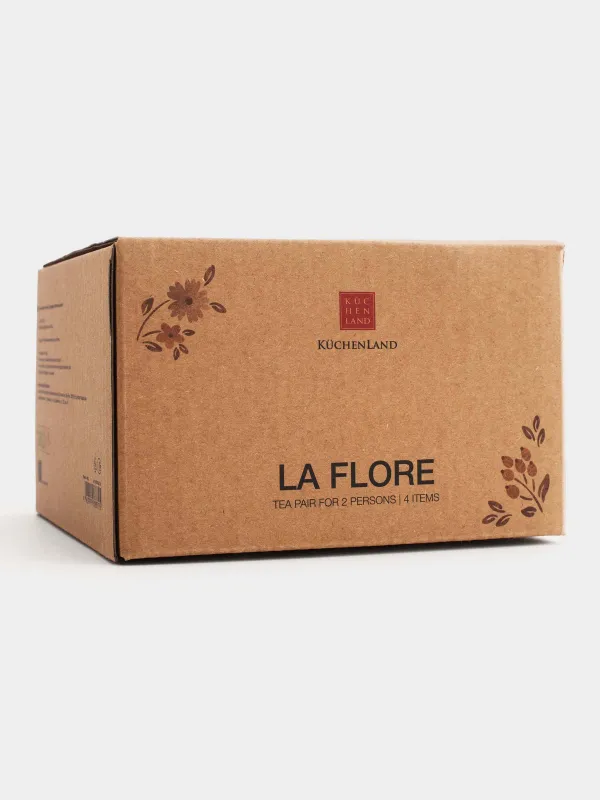 Tea pair, 2 persons, 4 items, 180 ml, porcelain N, white, Vintage flowers, La flore, image-4