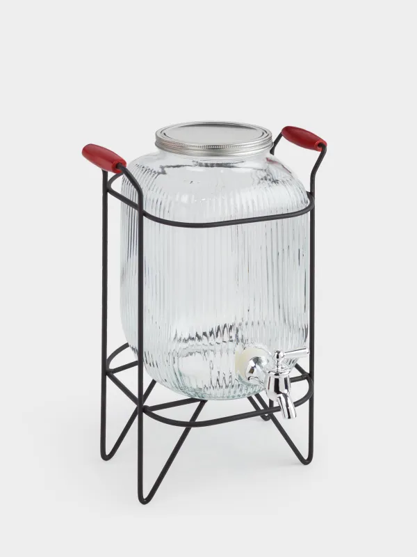 Beverage dispenser, 4 L, on stand, glass R / metal, black, Ribby, image-0