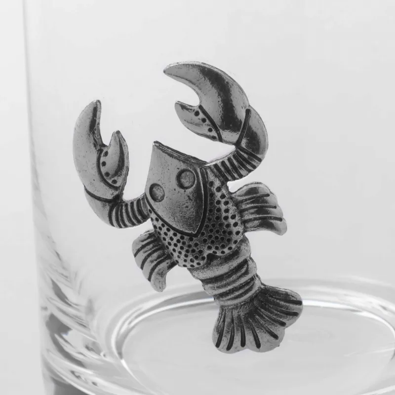 Whiskey glass, 10 cm, 340 ml, glass / metal, silver, Cancer, Zodiac, image-4
