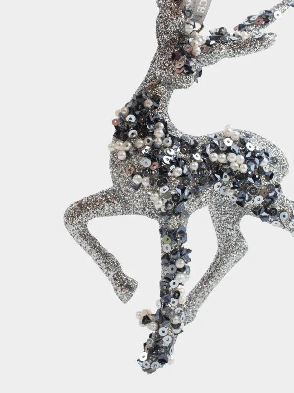 Christmas tree toy, 15 cm, foam/plastic, silver, Deer, Figure sparkle, image-3