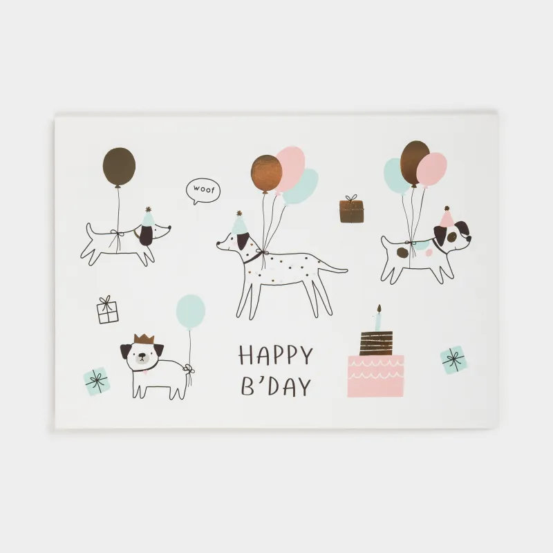 Gift envelope, 12x17 cm, paper, white, Dogs with balloons, Birthday, image-0
