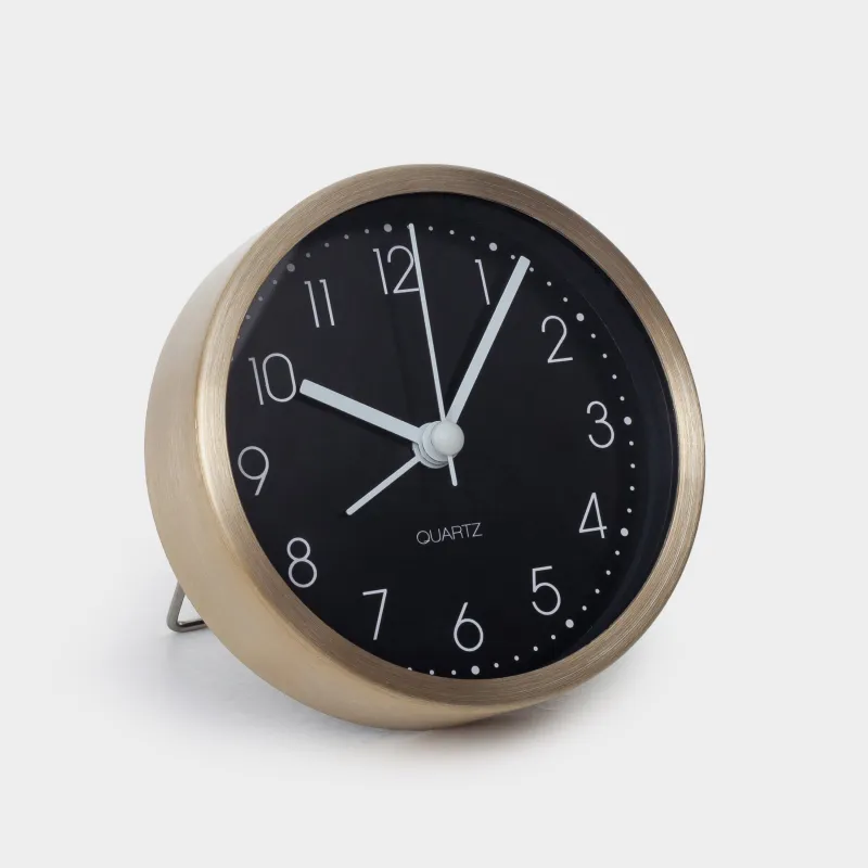 Alarm clock, 9 cm, metal / glass, round, black and white, Dial, image-2