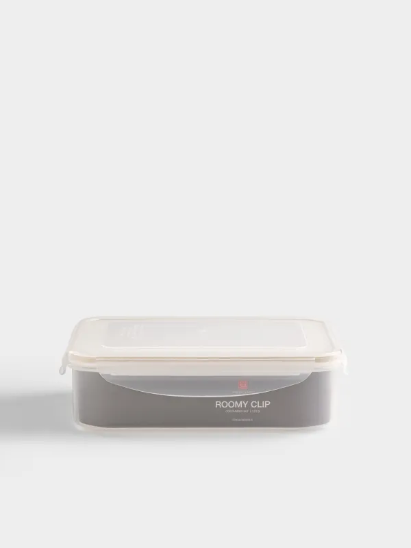 Container set, 3 pcs, with clips, plastic / silicone, rectangular, beige, Roomy clip, image-5