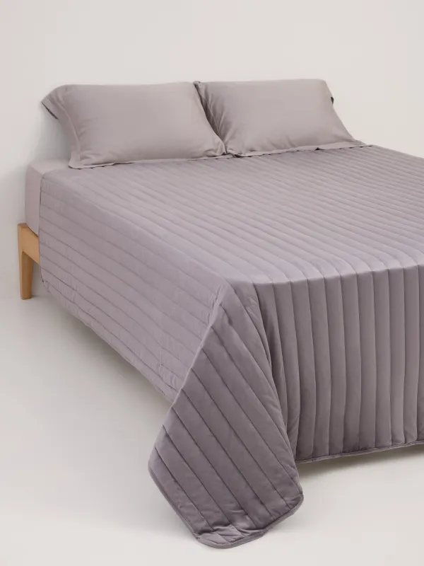 Bedspread, 220x240 cm, quilted, velvet/microfiber, grey, Stitch velvet, image-0