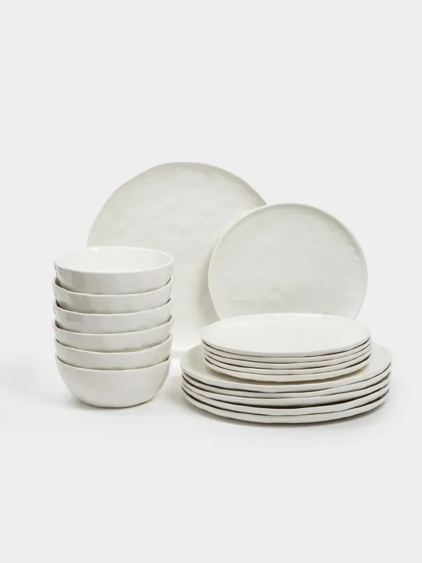 Dining set, 6 persons, 18 items, ceramic, white, Crumpled effect, Egaleo, image-0
