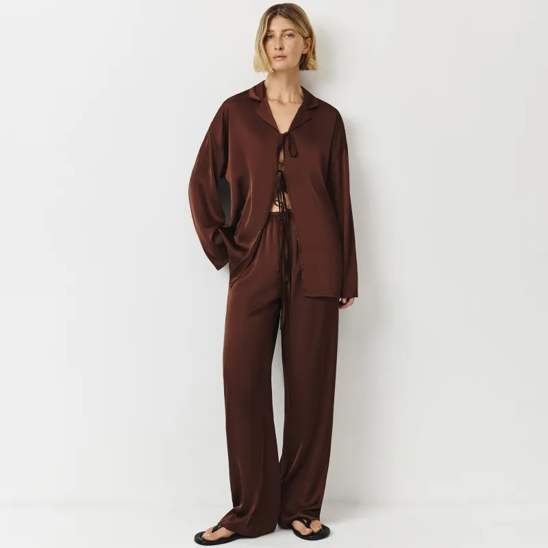 Women's trousers, homewear, size L, polyester, brown, Derin