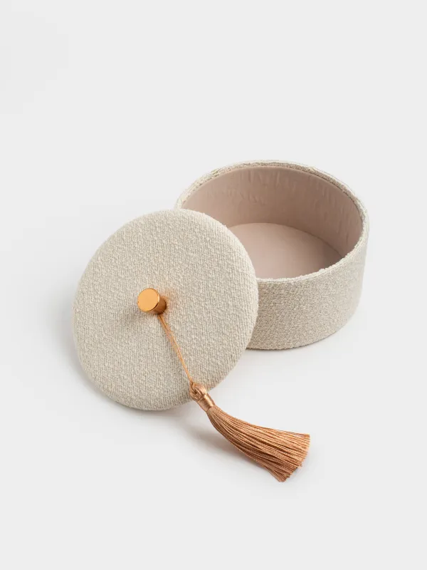 Jewelry box, 13x6 cm, with brush, boucle / MDF, beige, Boucle, image-2