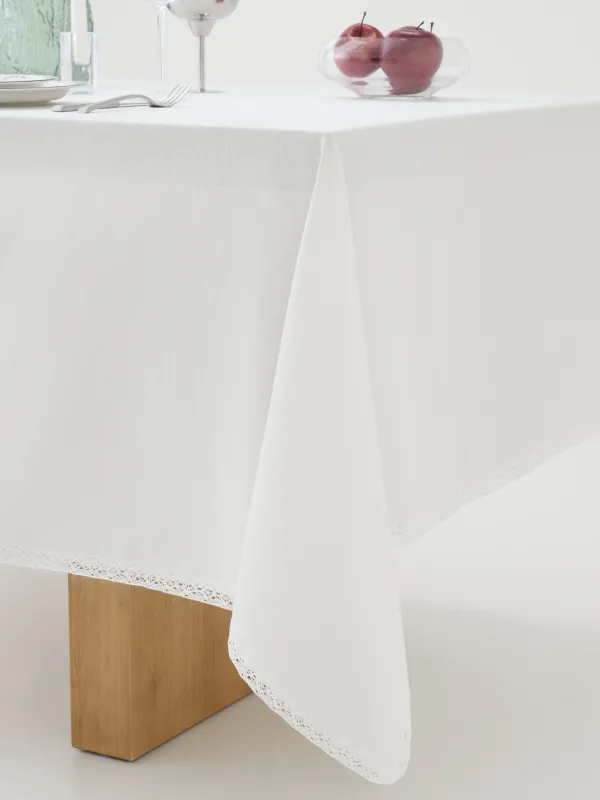 Tablecloth, 170x250 cm, with PU coating, polyester/viscose/linen, white, Lace, Comely lace, image-4