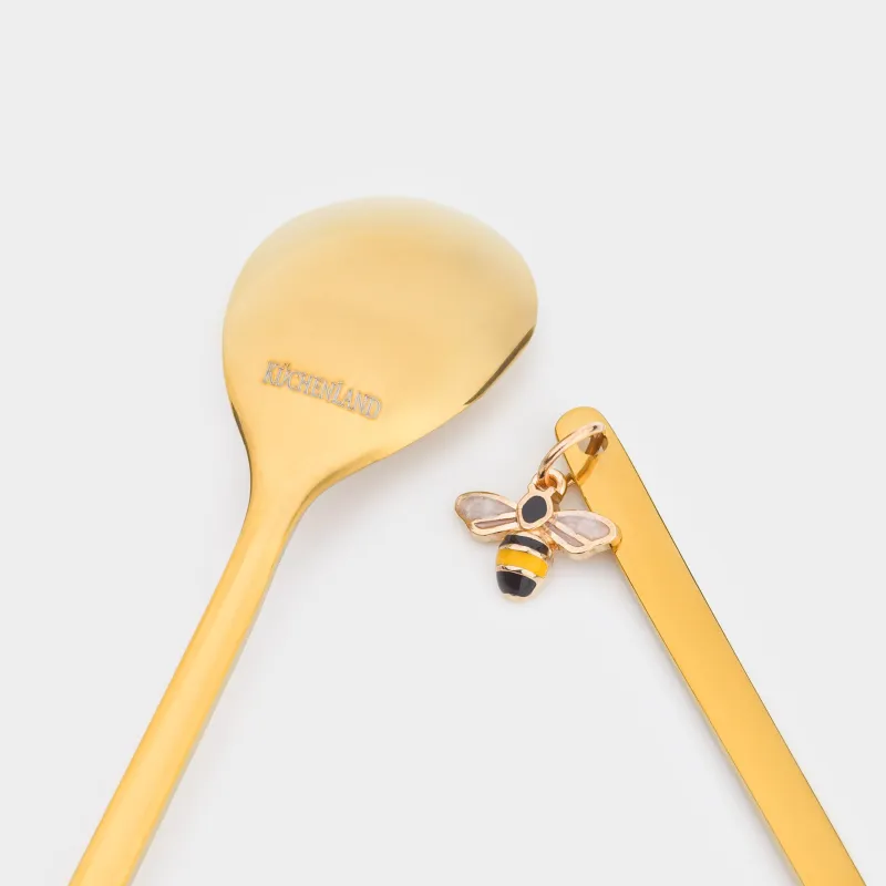 Dessert spoon, 14 cm, 2 pcs, steel, golden, Bee, Honey, image-4
