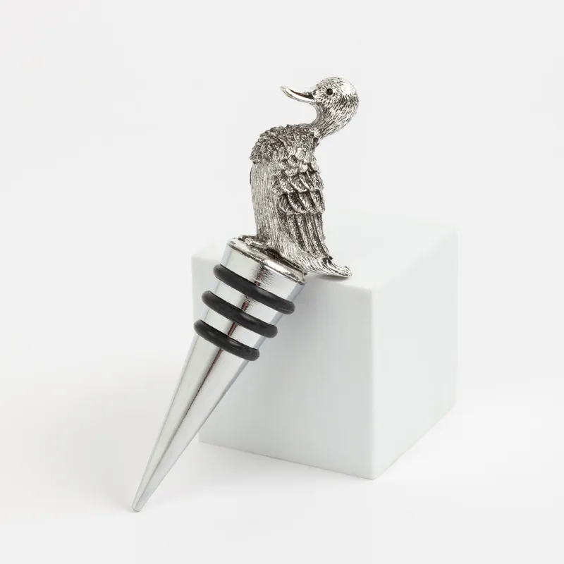 Beverage bottle stopper, 11 cm, metal, silver, Duck, Harmony, image-1