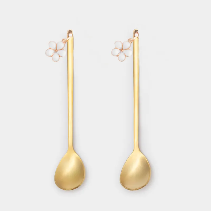 Dessert spoon, 14 cm, 2 pcs, steel, golden, Flower, Bloome